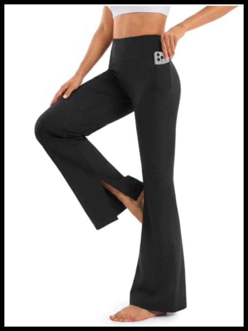 Split Hem Flare Leggings with Pockets High Waist Bootcut Yoga Pants